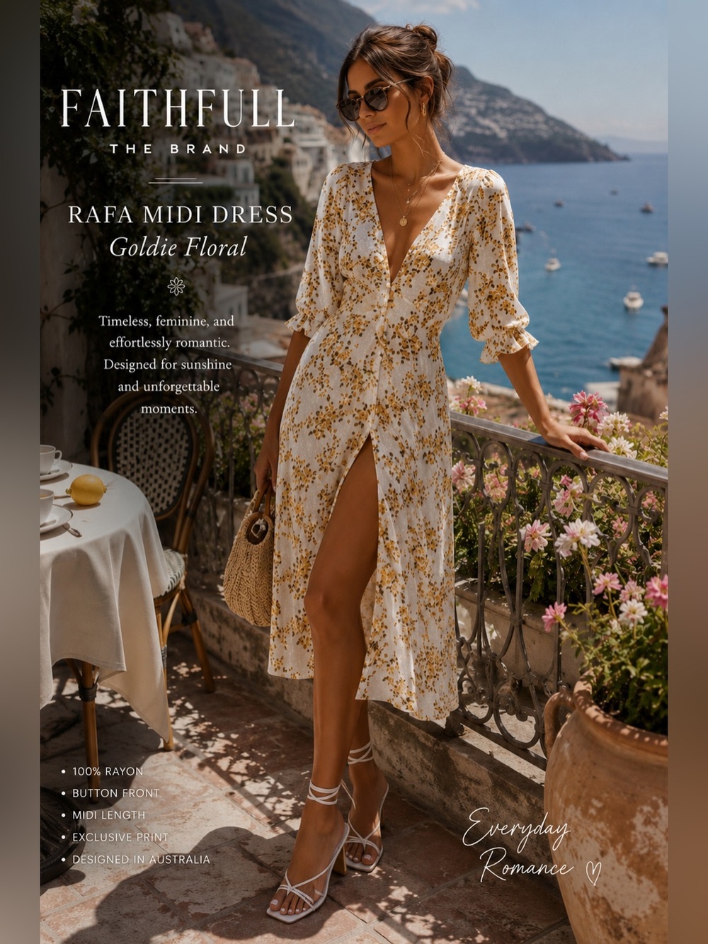 Faithfull the Brand White and Goldie Floral Midi Dress